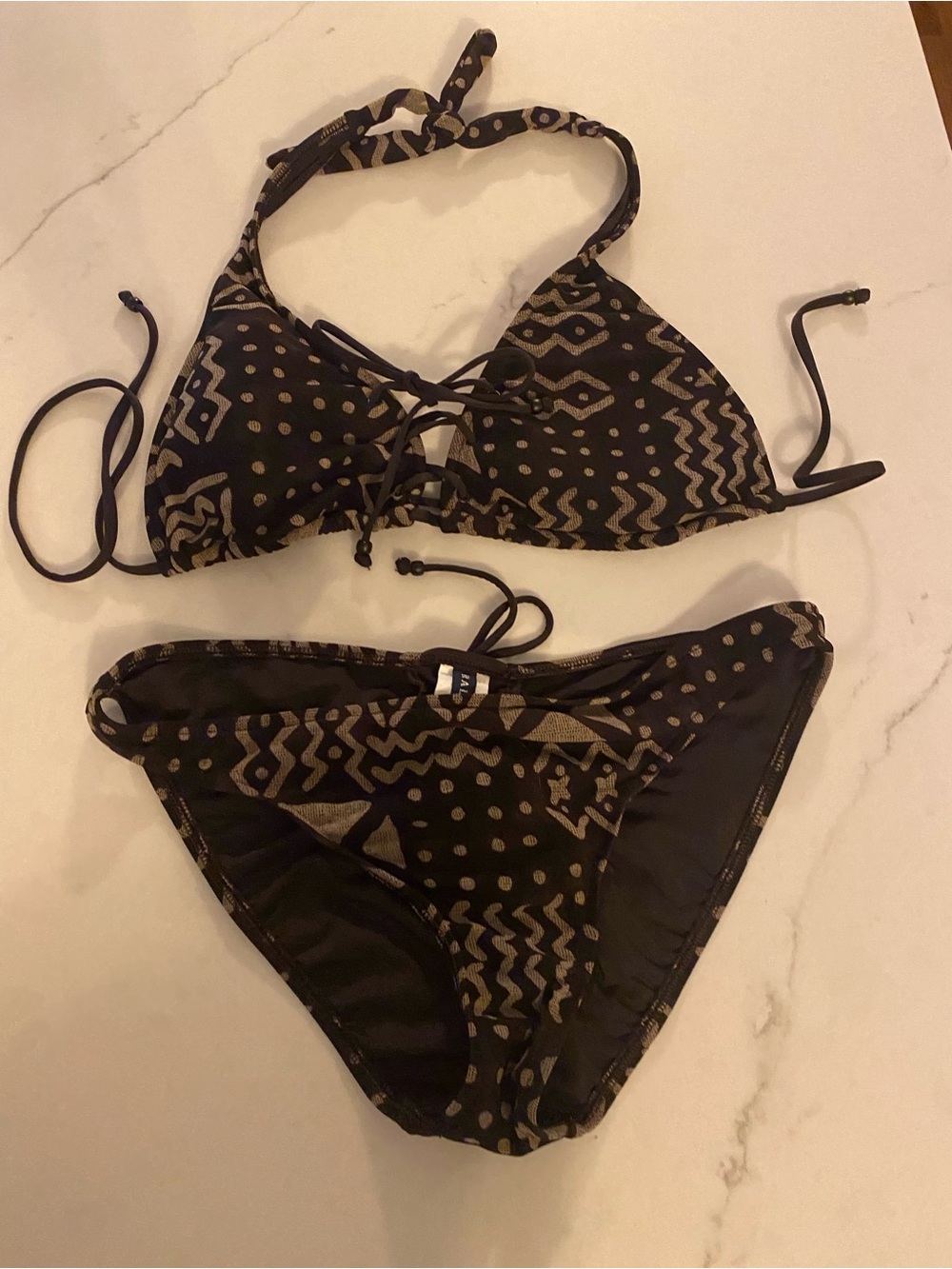 Ralph Lauren Medium Bikini Brown Tan Tribal Geometric Vacation Beach